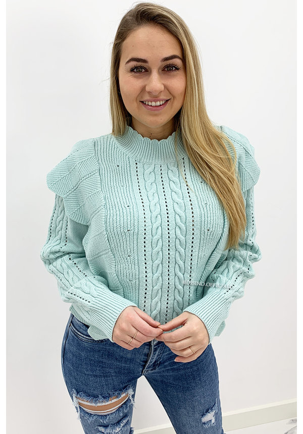 TURQUOISE - 'LIVIA V2' - PREMIUM QUALITY KNITTED RUFFLE SWEATER