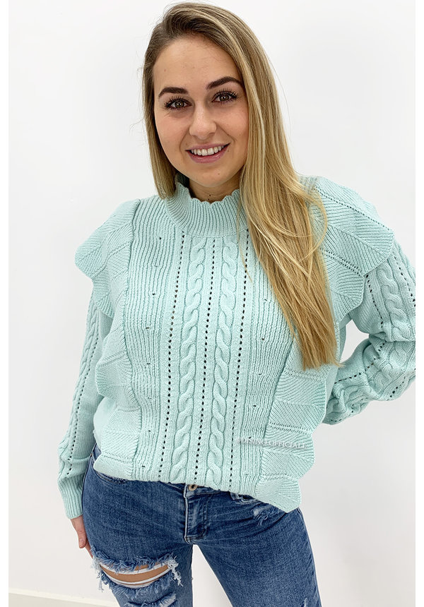 TURQUOISE - 'LIVIA V2' - PREMIUM QUALITY KNITTED RUFFLE SWEATER