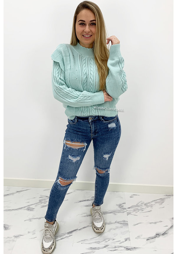 TURQUOISE - 'LIVIA V2' - PREMIUM QUALITY KNITTED RUFFLE SWEATER