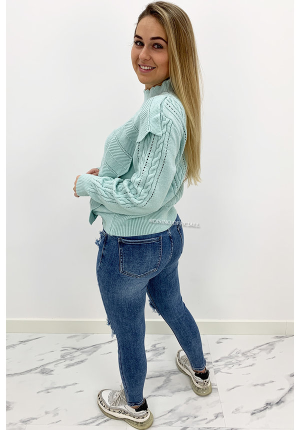 TURQUOISE - 'LIVIA V2' - PREMIUM QUALITY KNITTED RUFFLE SWEATER