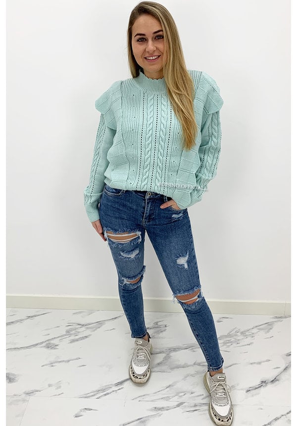 TURQUOISE - 'LIVIA V2' - PREMIUM QUALITY KNITTED RUFFLE SWEATER