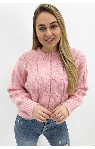 CANDY PINK - 'CARMEN' - PREMIUM QUALITY CABLE KNIT SWEATER 