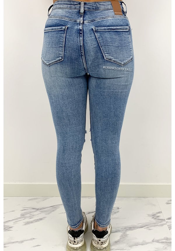 QUEEN HEARTS JEANS - WASHED BLUE - RIPPED SKINNY HIGH WAIST - 890