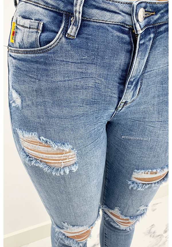 QUEEN HEARTS JEANS - WASHED BLUE - RIPPED SKINNY HIGH WAIST - 890