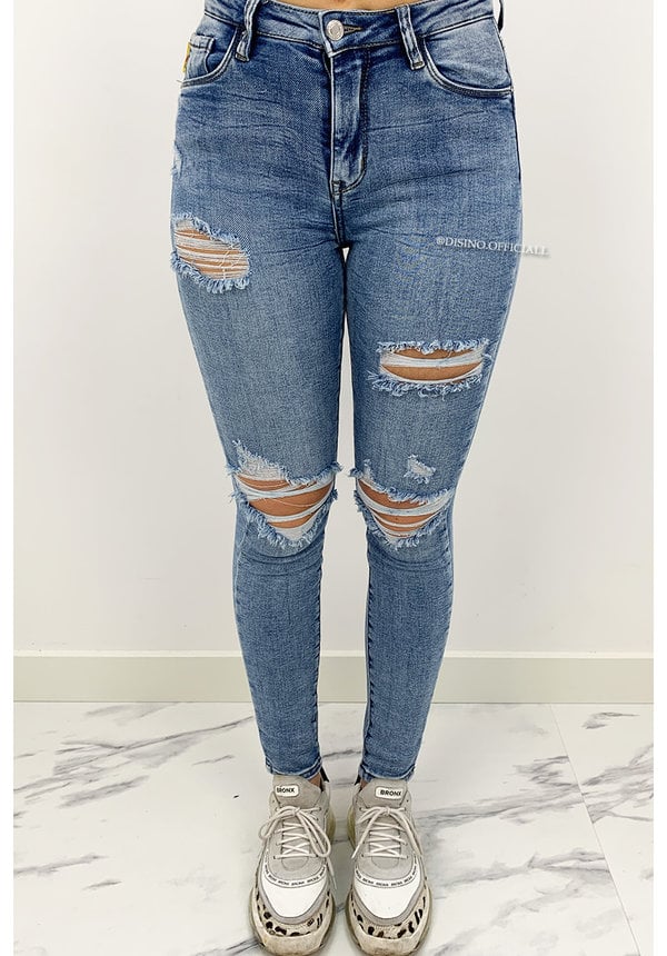 QUEEN HEARTS JEANS - WASHED BLUE - RIPPED SKINNY HIGH WAIST - 890