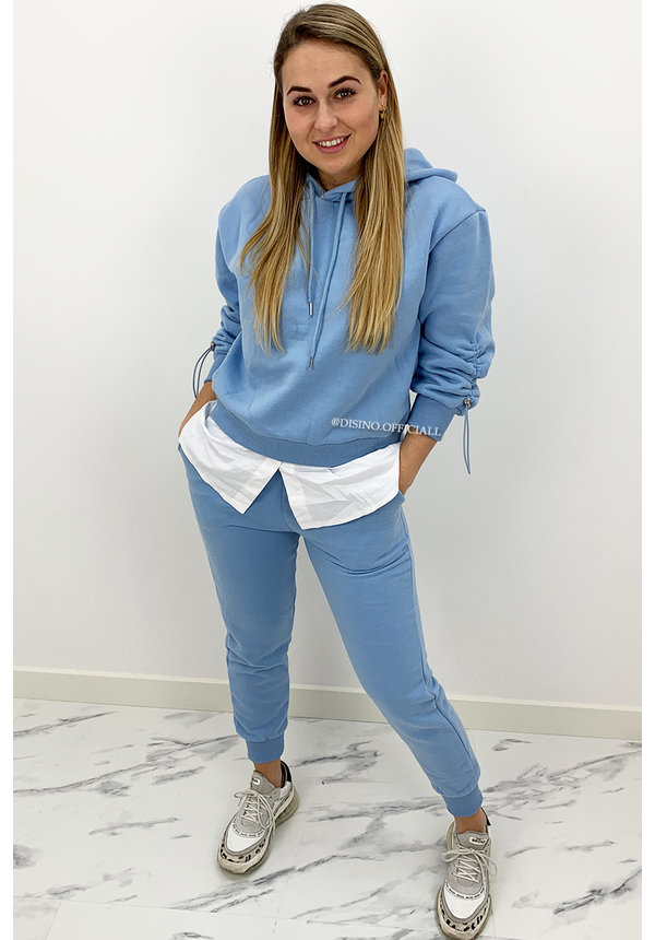 BLUE - 'MAYA SET' - TWO PIECE JOGGER SET WITH BLOUSE DETAIL