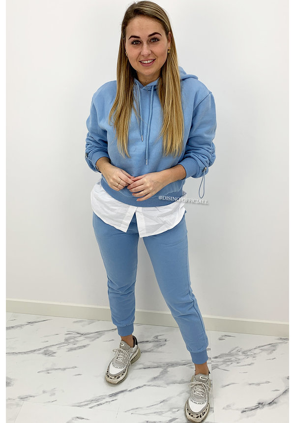 BLUE - 'MAYA SET' - TWO PIECE JOGGER SET WITH BLOUSE DETAIL