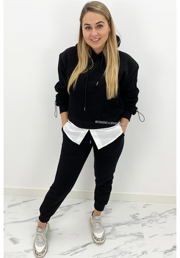 BLACK- 'MAYA SET' - TWO PIECE JOGGER SET WITH BLOUSE DETAIL