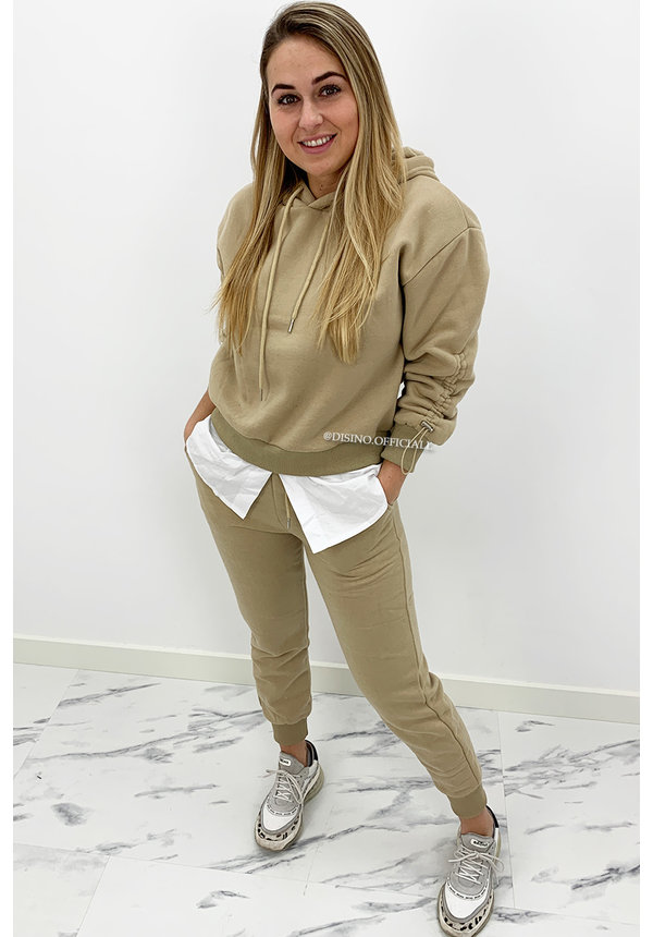 BEIGE - 'MAYA SET' - TWO PIECE JOGGER SET WITH BLOUSE DETAIL