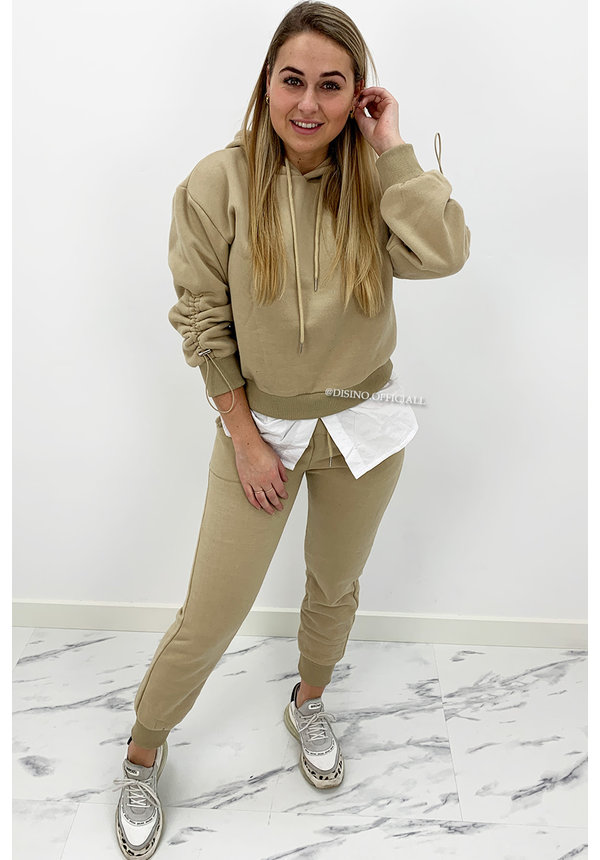 BEIGE - 'MAYA SET' - TWO PIECE JOGGER SET WITH BLOUSE DETAIL