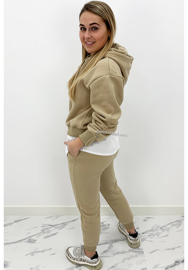 BEIGE - 'MAYA SET' - TWO PIECE JOGGER SET WITH BLOUSE DETAIL