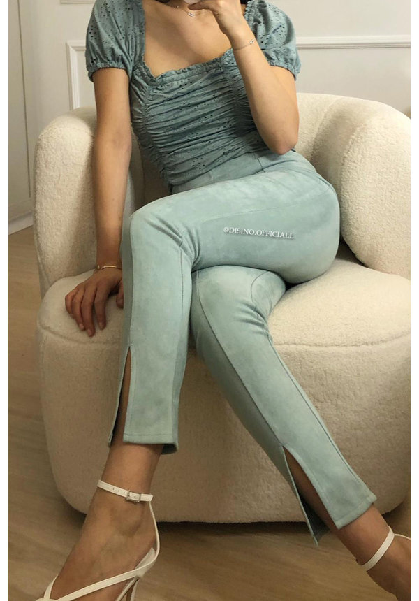 MINT GREEN - 'SUEDINE ILONA' - HIGH WAIST SUEDINE LOOK SPLIT PANTS