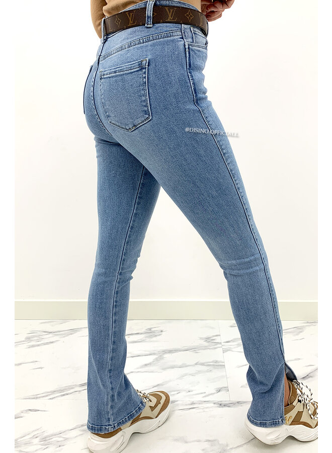 REDIAL - WHITEWASH BLUE - HIGH WAIST SKINNY JEANS SIDE SPLIT