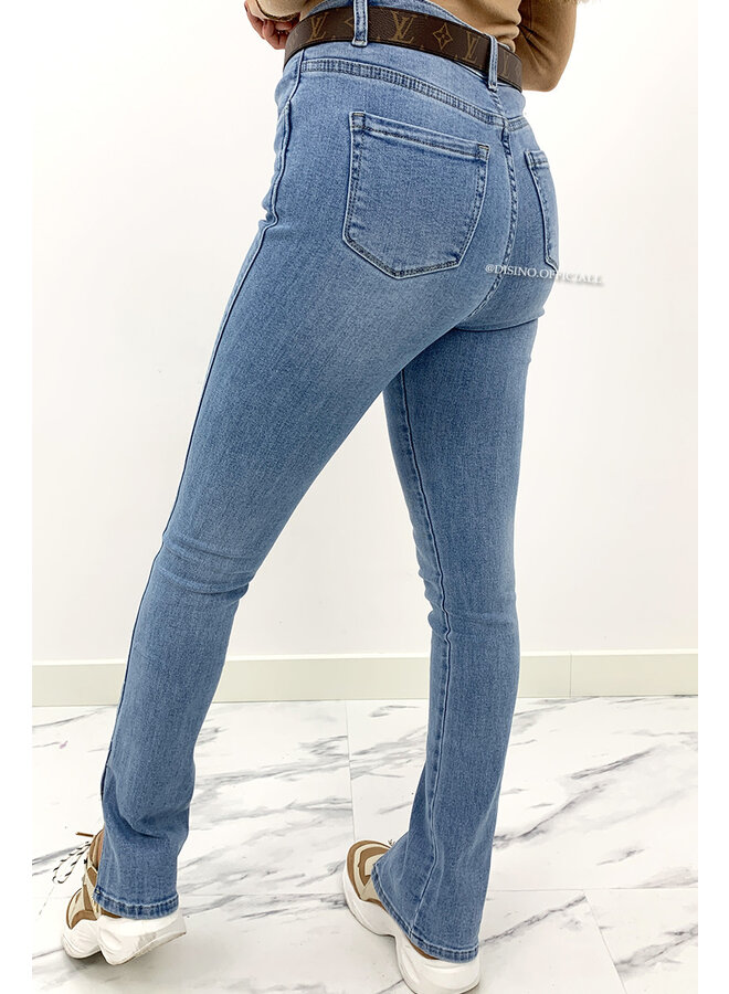 REDIAL - WHITEWASH BLUE - HIGH WAIST SKINNY JEANS SIDE SPLIT
