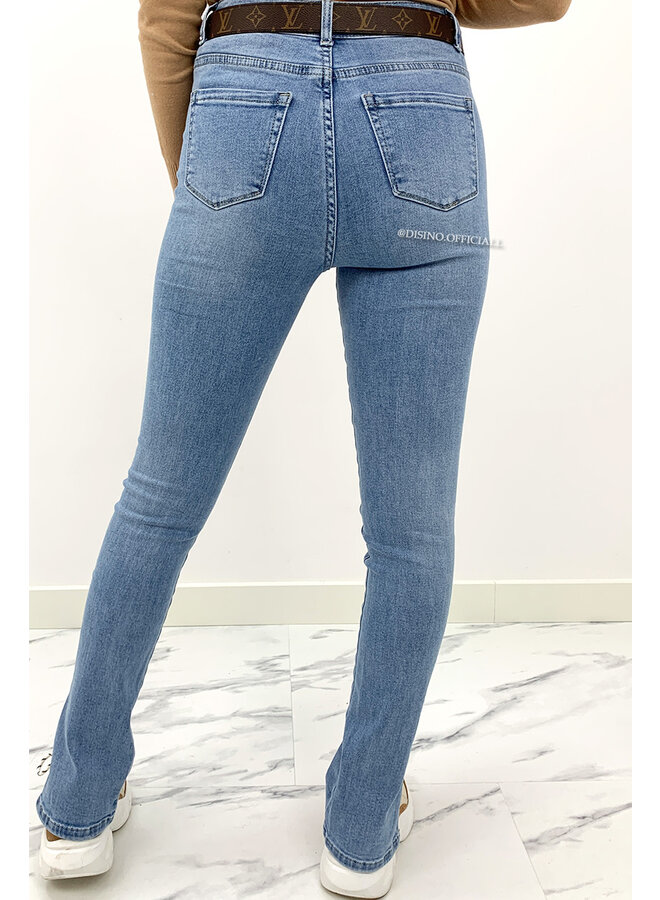 REDIAL - WHITEWASH BLUE - HIGH WAIST SKINNY JEANS SIDE SPLIT
