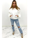 REDIAL - WHITEWASH BLUE - HIGH WAIST RIPPED KNEE BOYFRIEND JEANS