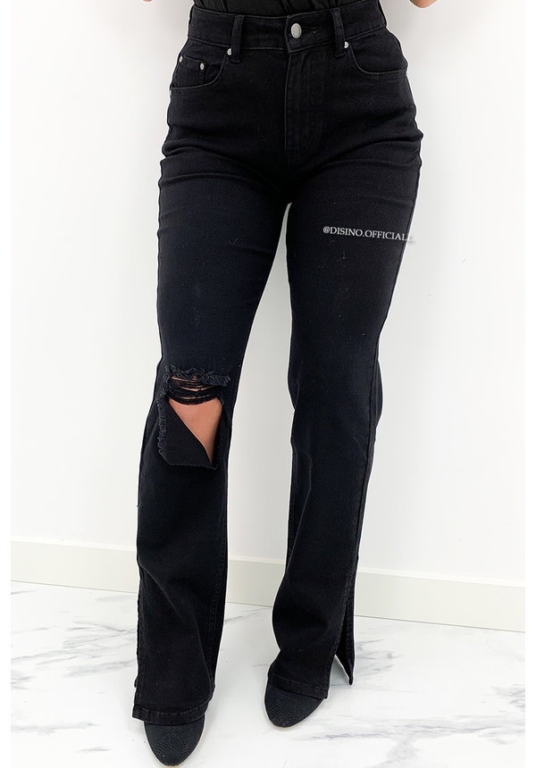 QUEEN HEART JEANS - BLACK - SUPER STRETCH HIGH WAIST SPLIT JEANS - 068