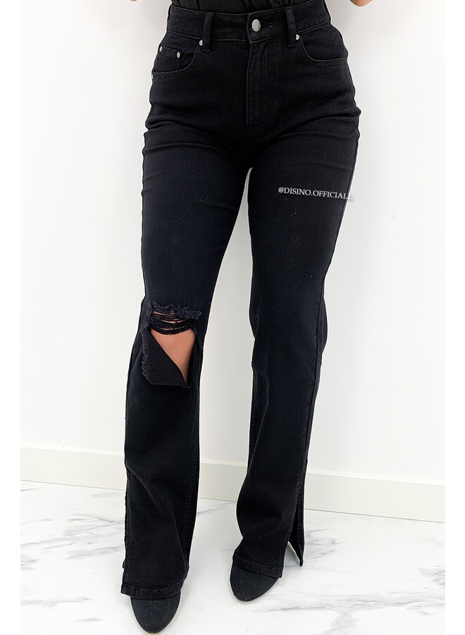 QUEEN HEART JEANS - BLACK - SUPER STRETCH HIGH WAIST SPLIT JEANS - 068