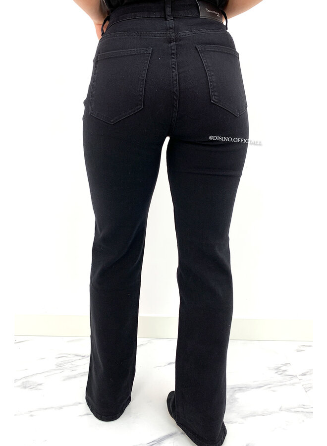 QUEEN HEART JEANS - BLACK - SUPER STRETCH HIGH WAIST SPLIT JEANS - 068