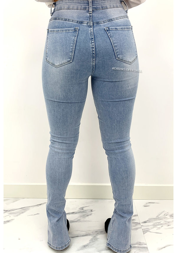 REDIAL - WHITEWASH BLUE - HIGH WAIST SKINNY JEANS FRONT SPLIT - 5890