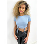 LIGHT BLUE - 'KIRA TOP' - RUCHED SHORT SLEEVE CROP TOP