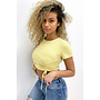 YELLOW - 'KIRA TOP' - RUCHED SHORT SLEEVE CROP TOP