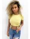 YELLOW - 'KIRA TOP' - RUCHED SHORT SLEEVE CROP TOP