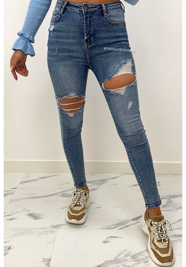 LAULIA - BLUE - SUPER HIGH WAIST RIPPED SKINNY JEANS - 254