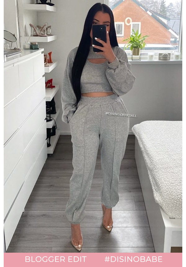 GREY - 'PAIGE 3PIECE SET' - CROPPED 3 PIECE JOGGER SET