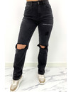 QUEEN HEART JEANS - BLACK - SUPER STRETCH RIPPED KNEE BOYFRIEND JEANS - 807