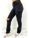 QUEEN HEART JEANS - BLACK - SUPER STRETCH RIPPED KNEE BOYFRIEND JEANS - 807