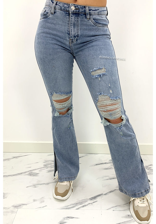 QUEEN HEART JEANS - BLUE - DESTROYED 