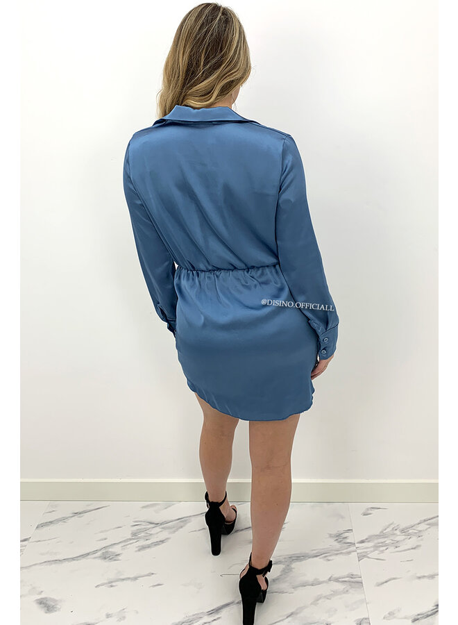 BLUE - 'CLAIRE' - SILKY KNOT BLOUSE DRESS