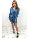 BLUE - 'CLAIRE' - SILKY KNOT BLOUSE DRESS