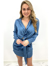 BLUE - 'CLAIRE' - SILKY KNOT BLOUSE DRESS