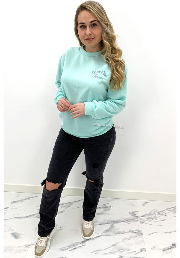 MINT GREEN - 'DOR GIRL' - SOFT EMBROIDED SWEATER