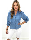 BLUE - 'SAMIRA' - DENIM LOOK RUFFLE BLOUSE