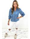 BLUE - 'SAMIRA' - DENIM LOOK RUFFLE BLOUSE