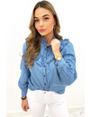 BLUE - 'ALEIDA' - DENIM LOOK RUFFLE BLOUSE