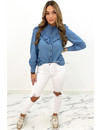 BLUE - 'ALEIDA' - DENIM LOOK RUFFLE BLOUSE