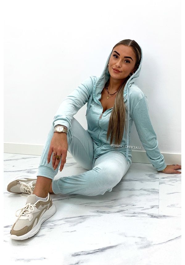 TURQUOISE - 'PARIS' - VELVET COMFY JOGGER SET