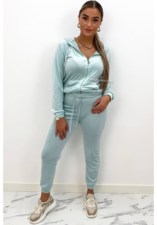 TURQUOISE - 'PARIS' - VELVET COMFY JOGGER SET