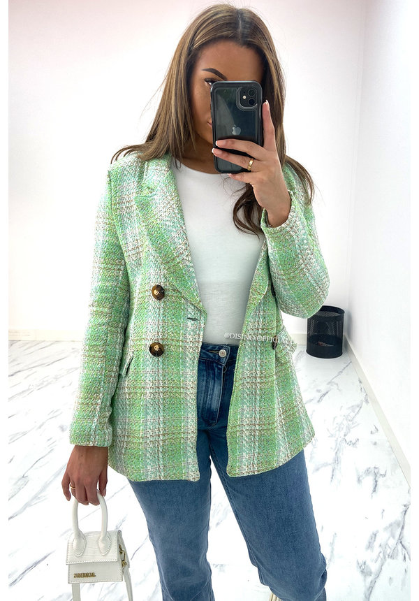 GREEN - 'OLIVIA' - DOUBLE BREASTED TWEED JACKET