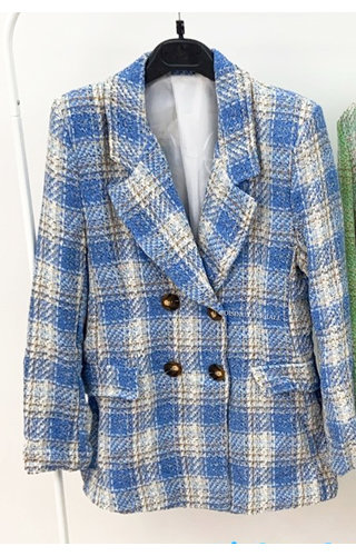 BLUE - 'OLIVIA' - DOUBLE BREASTED TWEED JACKET BLUE - 'OLIVIA' - DOUBLE BREASTED TWEED JACKET
