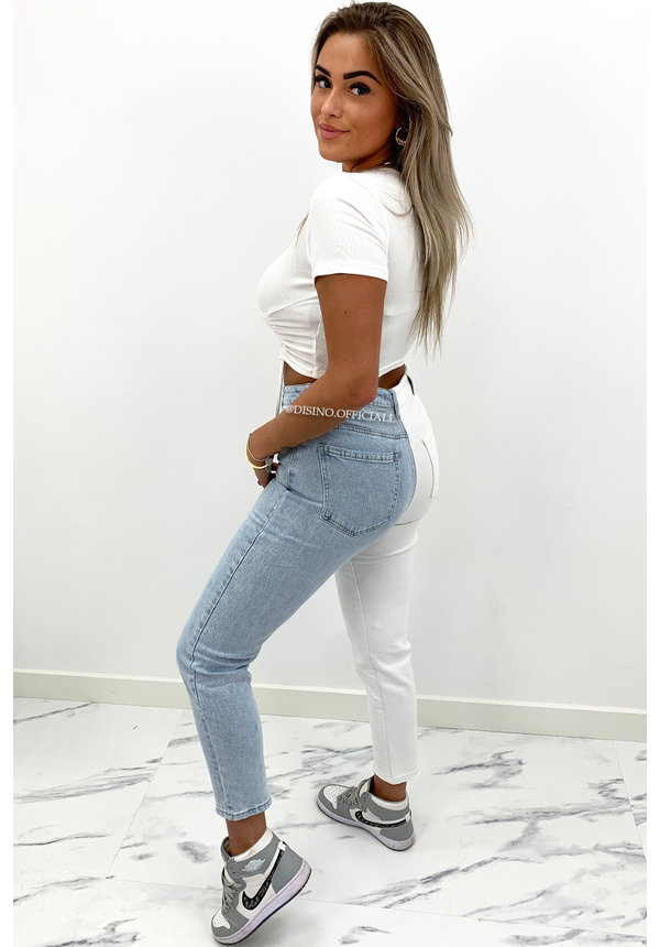 QUEEN HEART JEANS - TWO TONE JEANS - STRETCH MUM JEANS - 035