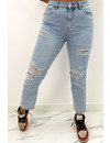 QUEEN HEART JEANS - LIGHT BLUE - DESTROYED MUM JEANS - 880