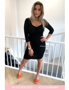 BLACK - 'ALISHA' - PERFECT FIT RUCHES DRESS