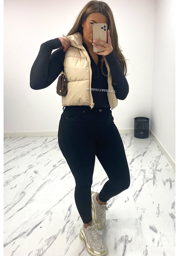 BEIGE - 'LYNN' - CROPPED PUFFER BODYWARMER