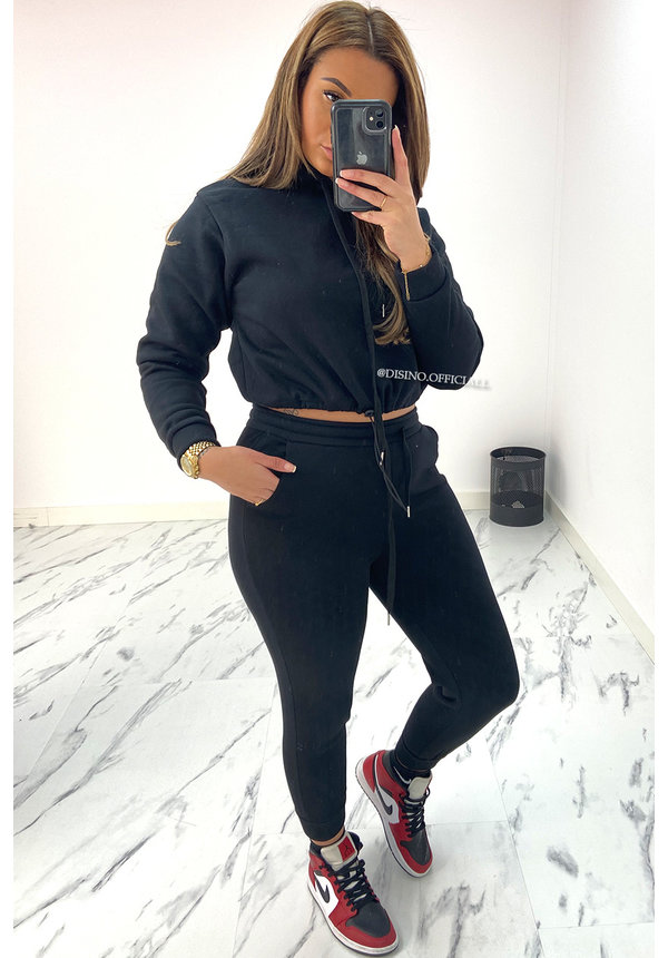 BLACK - 'STEFFANIE' - CROPPED JOGGER SET