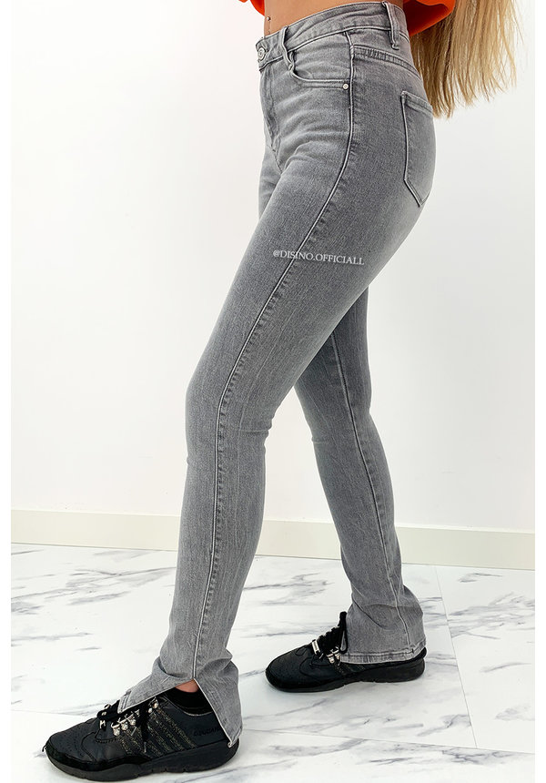 LAULIA - GREY - HIGH WAIST SKINNY JEANS SIDE SPLIT - 082